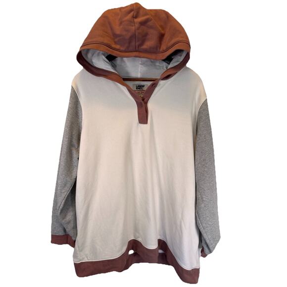 Lands' End Women’s 2X Serious Sweats Hooded Colorblock Sweatshirt Pullover White - Picture 2 of 9